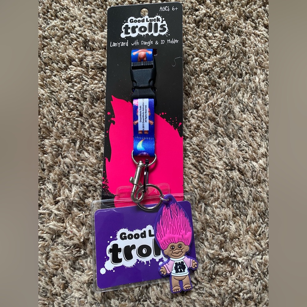 NEW! Good Luck Trolls Lanyard "Bad Hair Day" Troll Dangle & ID Holder - Picture 2 of 4